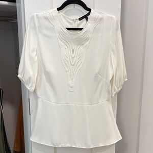 White House Black Market Ivory Embroidered Blouse